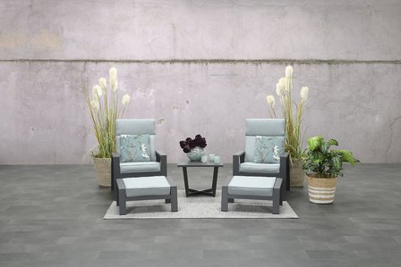  Garden Impressions Max verstellb. Stuhl + Fußbank - carbon black/mintgrau