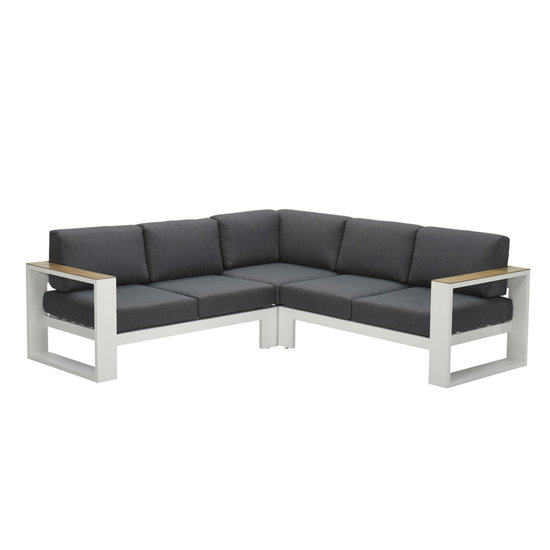 Garden Impressions Cube Loungeset 3-tlg. - matt weiß/ reflex bl/teak look