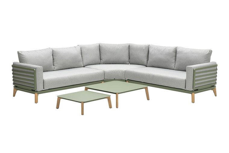 Garden Impressions Carmen Loungeset 5-tlg. - moosgrün/grau/Teak Look