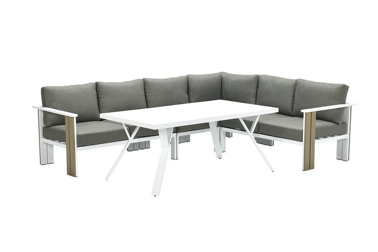 Garden Impressions Plato L/D Eckset 5-tlg. - VW vint. teak/matt weiß/moosgr